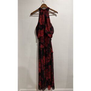 ALEXA B NITES Shimmery Rose Printed Maxi Length Halter Neck Formal Party Dress